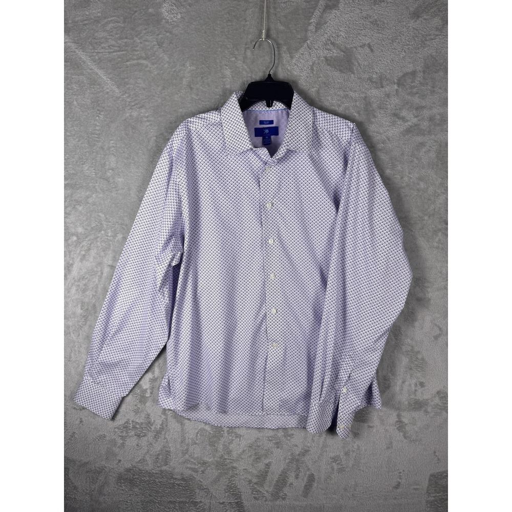 Egara Dress Shirt Mens XL Purple‎ Geometric Non-Iron Slim Fit Long Sleeve